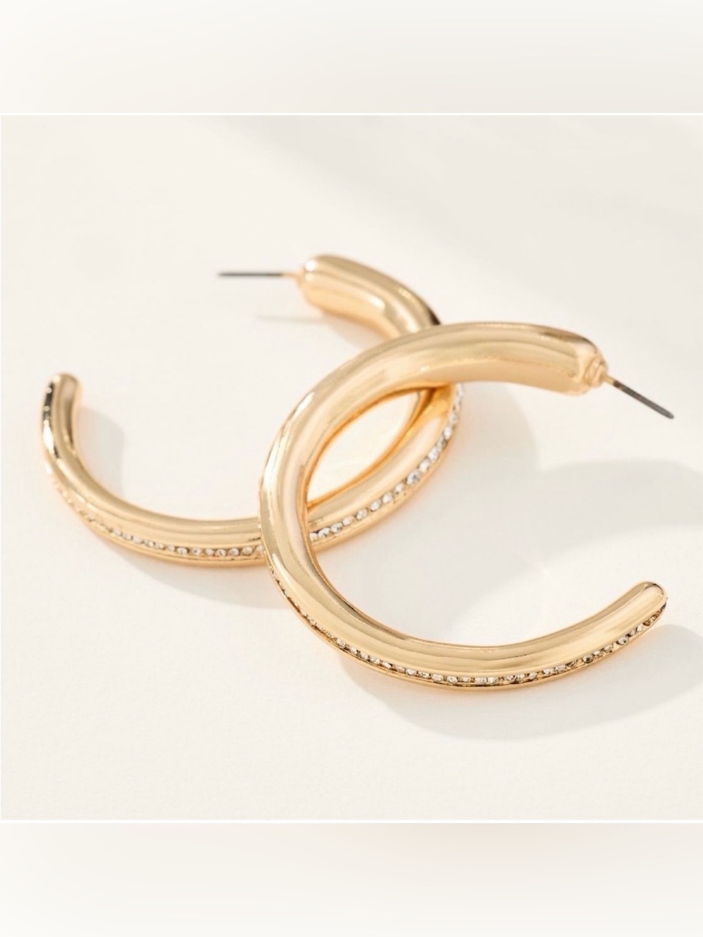 Anthropologie Gold Classic Crystal Hoop Earrings